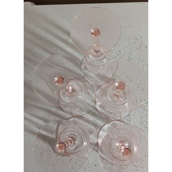VINTAGE Set Of 5 Pink Optic Wave Depression Era Wine Goblets